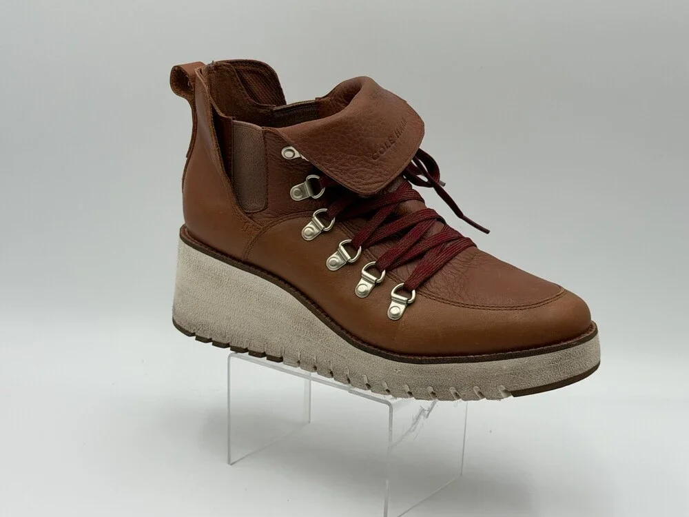 COLE HAAN GrandExplore Women's Sz 8.5B Ankle Boots Wedge Brown Leather